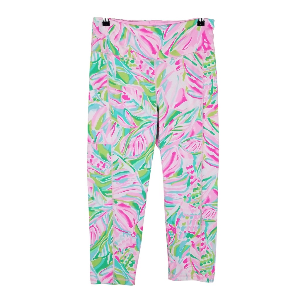Lilly Pulitzer Luxletic Leggings Womens L Pink Floral Weekender Crop Pockets